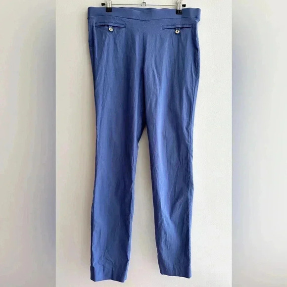 Anne Klein Blue Business Casual Stretch Ankle Pants with Gold Buttons, Size 10 - Picture 2 of 16